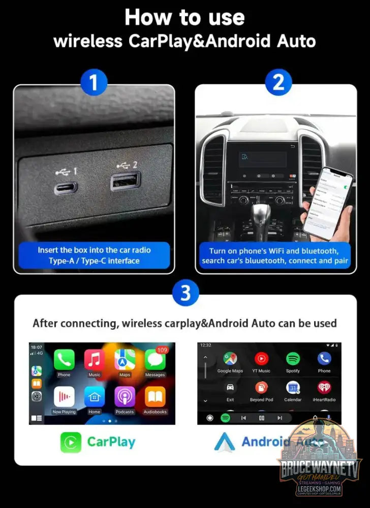 🚗 Adaptateur Auto CarPlay & Android Auto Sans Fil | Plug & Play 🔄 - Legeekshop