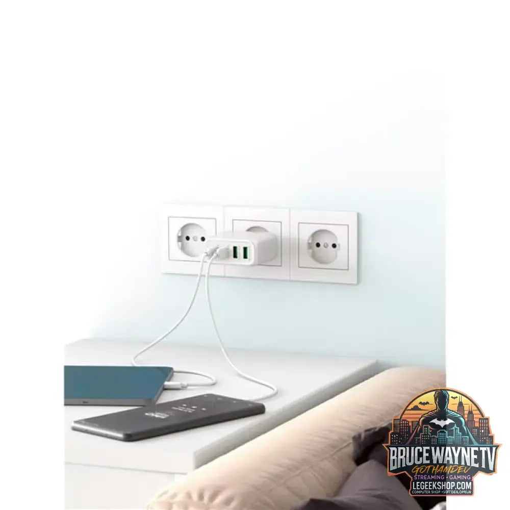 goobay USB-C Multiport-Schnellladegerät, PD, GaN, 68 Watt weiß, 2x USB-C, 2x USB-A, Power Delivery, QuickCharge - goobay - vue 5