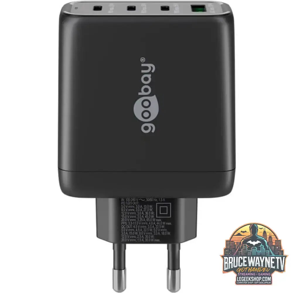 goobay USB-C Multiport-Schnellladegerät, PD, GaN, 68 Watt schwarz, 3x USB-C, 1x USB-A, Power Delivery, QuickCharge - goobay - vue 3