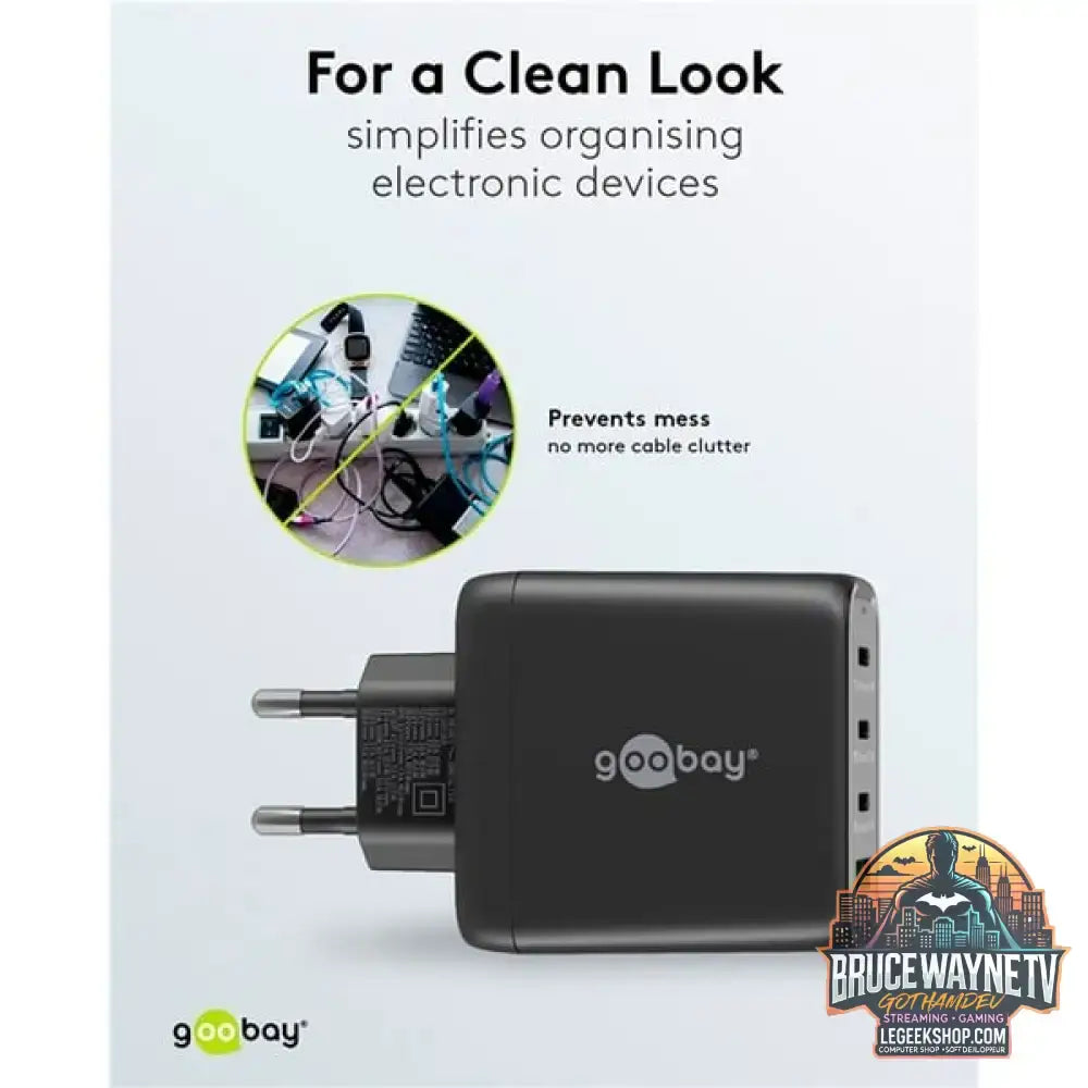 goobay USB-C Multiport-Schnellladegerät, PD, GaN, 68 Watt schwarz, 3x USB-C, 1x USB-A, Power Delivery, QuickCharge - goobay - vue 7
