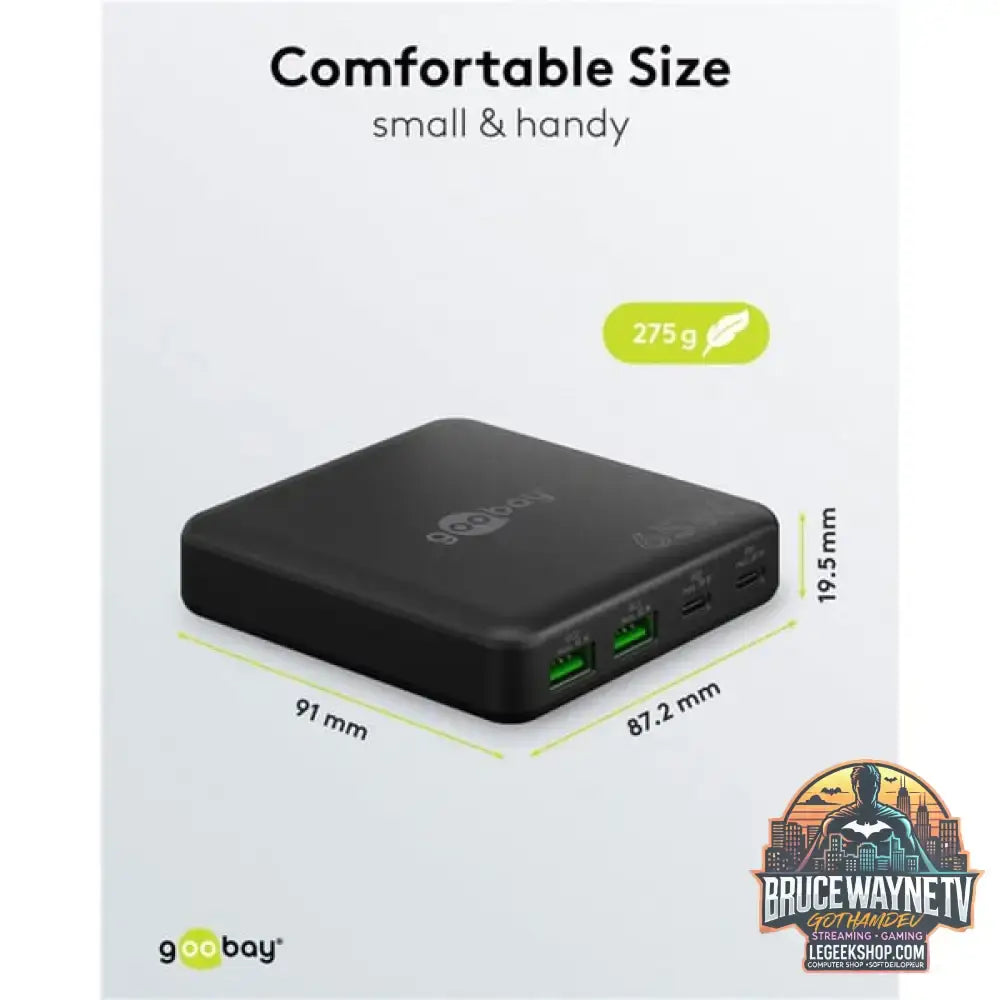 goobay USB-C Multiport-Tischladegerät, PD, GaN, 65 Watt schwarz, 2x USB-C, 2x USB-A, Power Delivery, QuickCharge 3.0 - goobay - vue 6