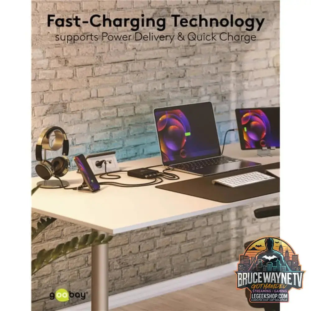 goobay USB-C Multiport-Tischladegerät, PD, GaN, 65 Watt schwarz, 2x USB-C, 2x USB-A, Power Delivery, QuickCharge 3.0 - goobay - vue 11