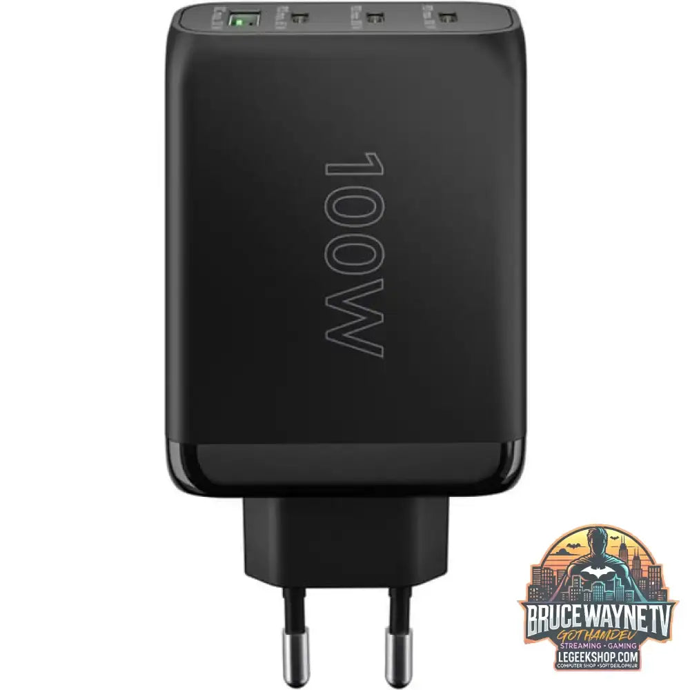 goobay USB-C PD Multiport-Schnellladegerät 100 Watt schwarz, 1x USB-A QC, 3x USB-C PD, GaN-Technologie - goobay - vue 3