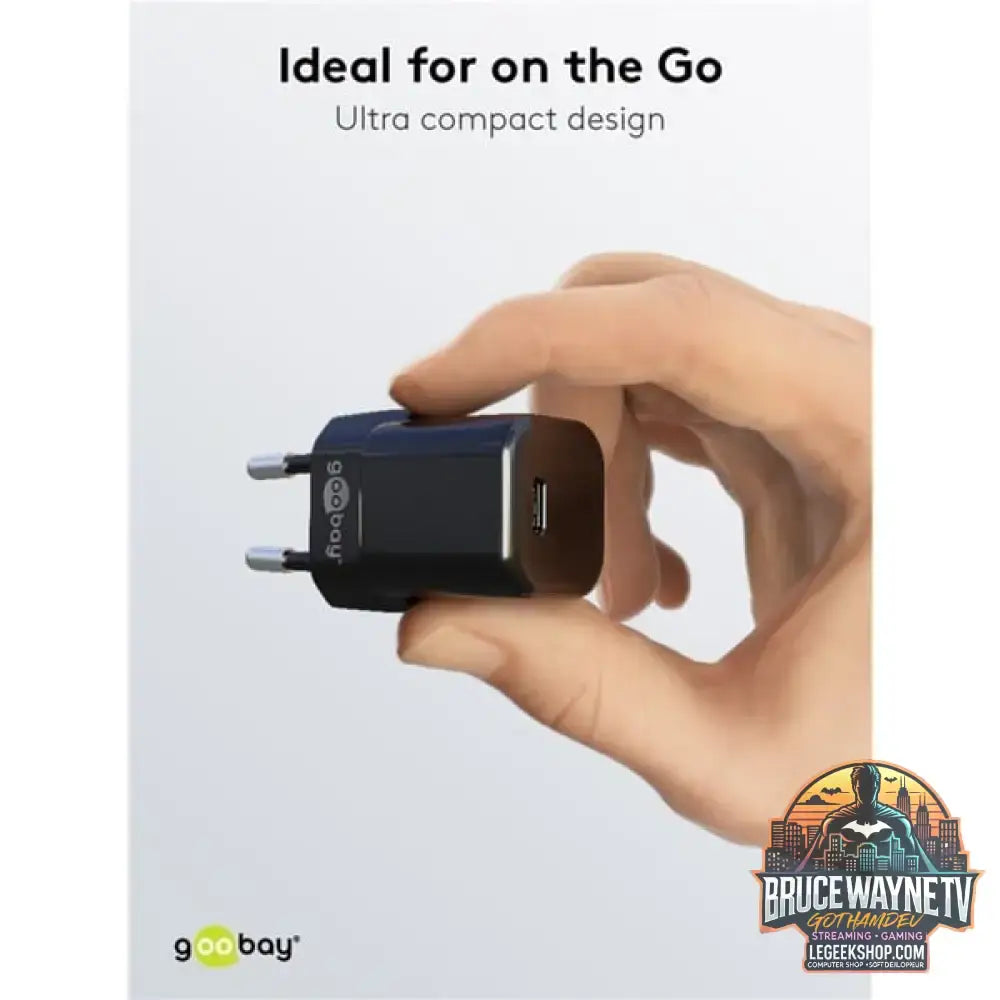 goobay USB-C Schnellladegerät Nano, PD, GaN, 20 Watt schwarz, 1x USB-C, Power Delivery 3.0 - goobay - vue 2