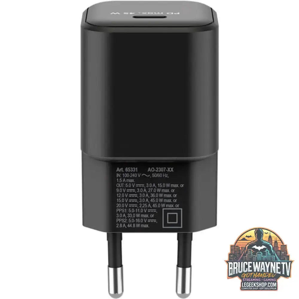goobay USB-C Schnellladegerät Nano, PD, GaN, 45 Watt schwarz, 1x USB-C, Power Delivery 3.0 - goobay - vue 4