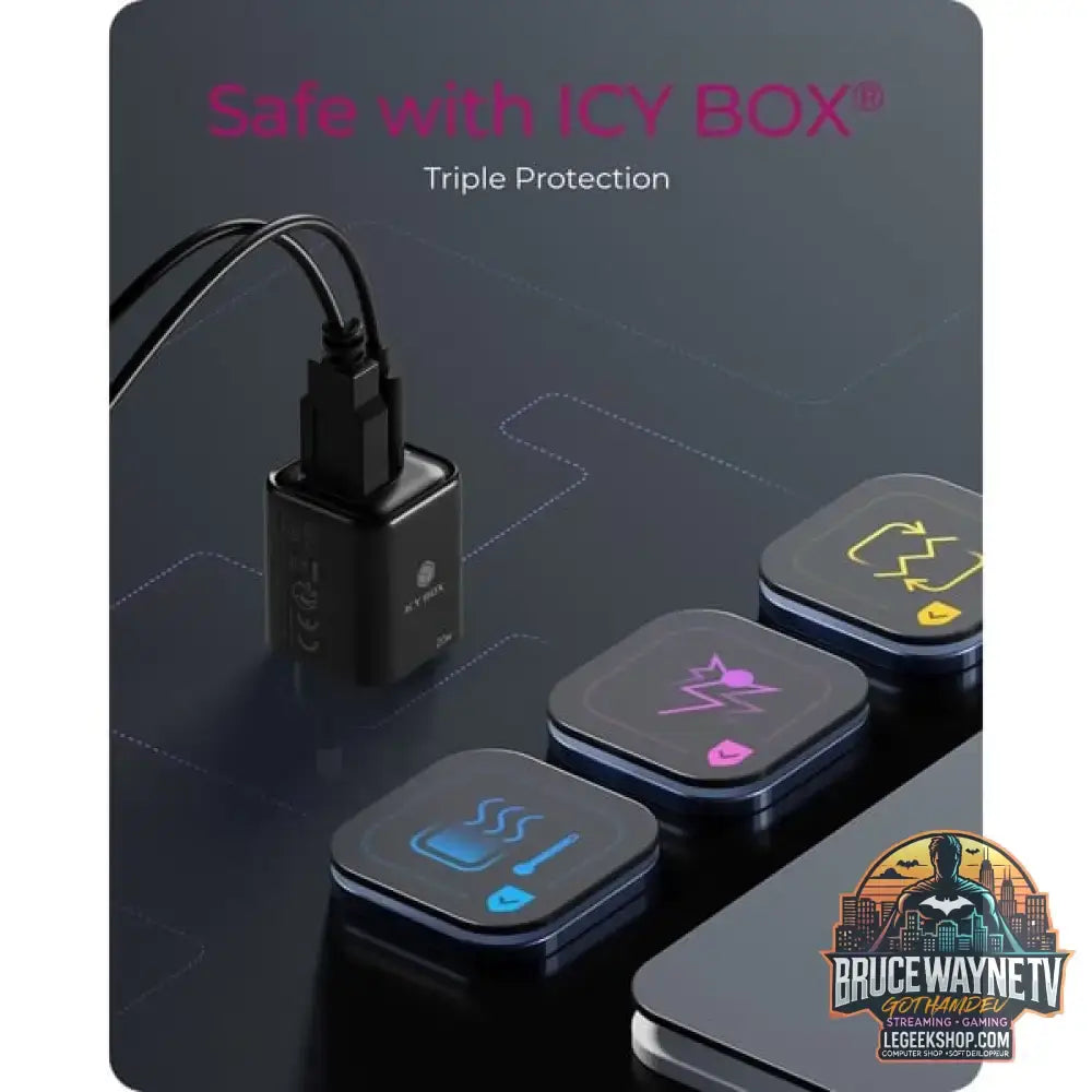 ICY BOX 2-Port USB 20W Steckerladegerät IB-PS1020-PD, USB-A + USB-C schwarz, PD 3.0 20W + QC 3.0 18W - ICY BOX - vue 2