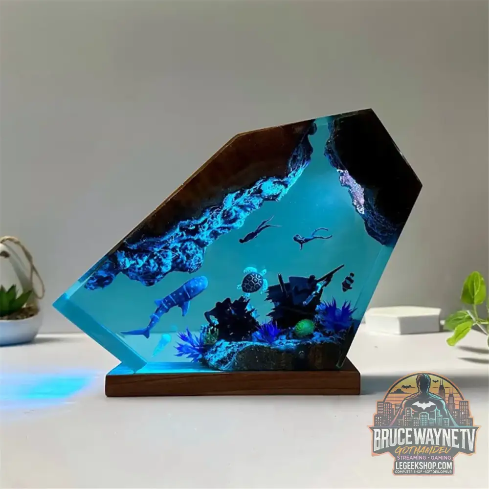 Lampe Résine Sous-Marine – Veilleuse LED Plongeurs Baleine Tortue - Lampe Décorative