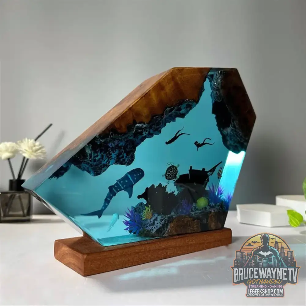 Lampe Résine Sous-Marine – Veilleuse LED Plongeurs Baleine Tortue - Lampe Décorative