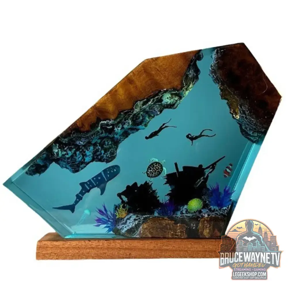 Lampe Résine Sous-Marine – Veilleuse LED Plongeurs Baleine Tortue - Lampe Décorative