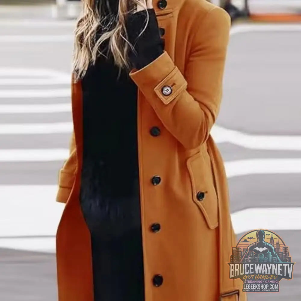 🧥 Manteau Femme Laine Col Montant Slim Fit Élégant 🧥 - Orange / L - Manteau Femme
