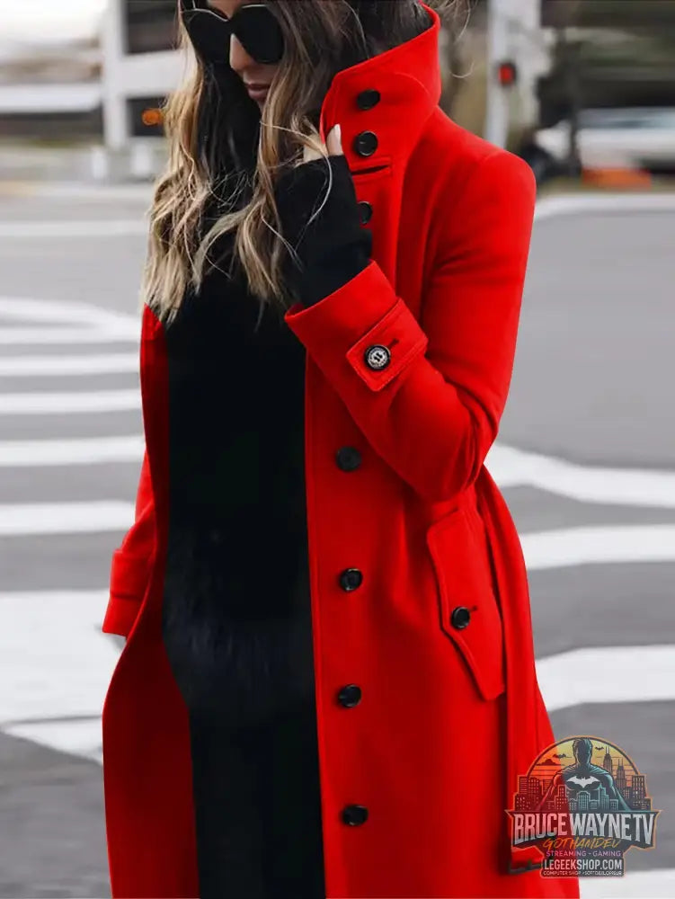 🧥 Manteau Femme Laine Col Montant Slim Fit Élégant 🧥 - Red / 3XL - Manteau Femme