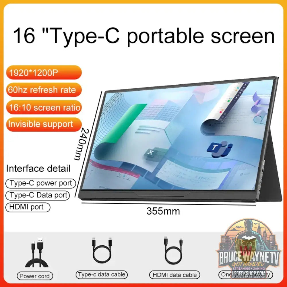 Moniteur Portable 16 pouces 2.5K/120HZ/100% sRGB pour ordinateur Portable XBox PS4/5 commutateur téléphone Portable