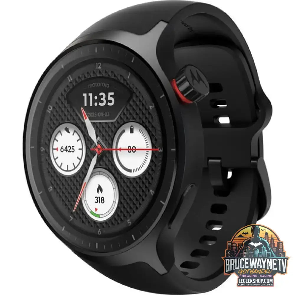 Motorola moto watch, Smartwatch schwarz, mit schwarzem Silikon-Armband - Motorola - vue 3