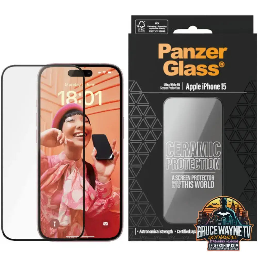 PanzerGlass Ceramic Displayschutz Ultra-Wide Fit, Schutzfolie transparent, iPhone 15, EasyAligner - Beschaffenheit: Glänzend - vue 4