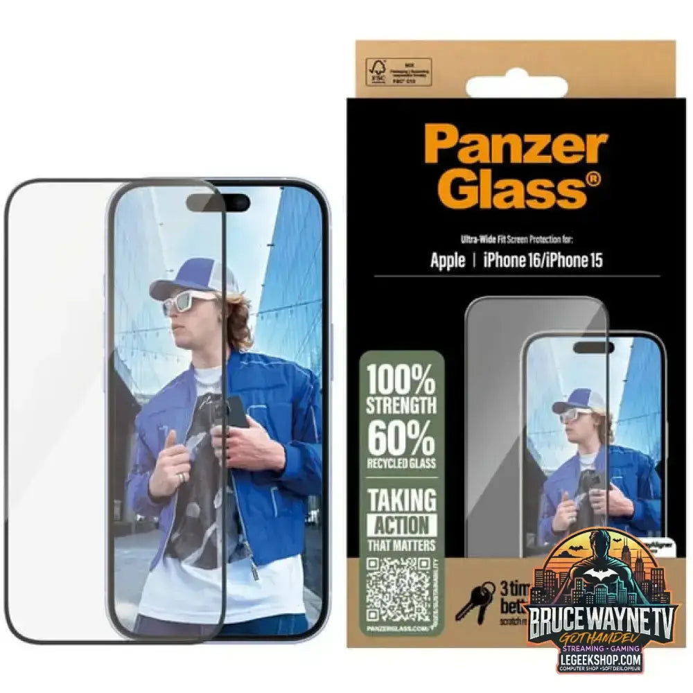 PanzerGlass Displayschutz Ultra-Wide Fit, Schutzfolie transparent, iPhone 16 /15, EasyAligner - PanzerGlass - vue 4