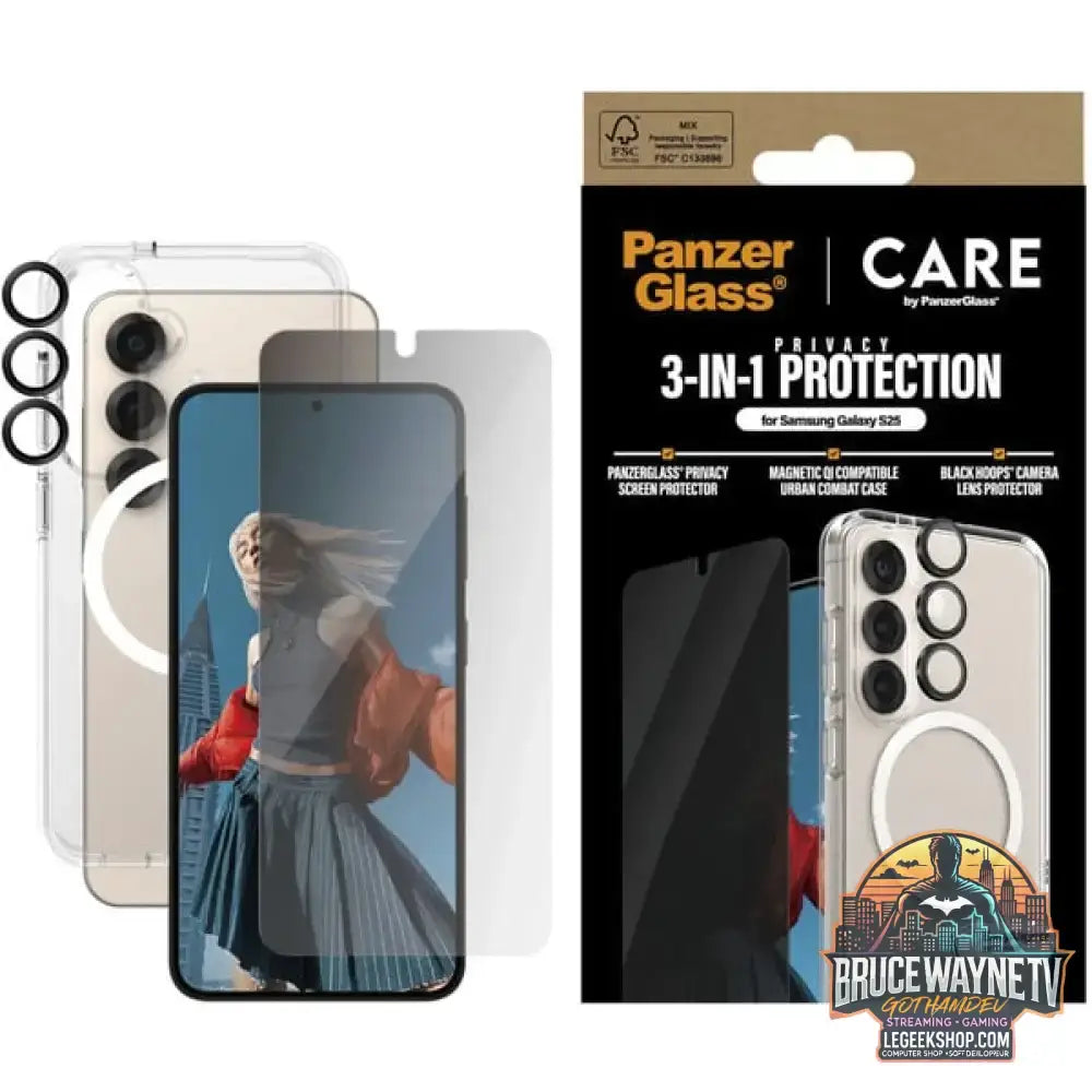 PanzerGlass Flagship 3-in-1 Privacy Set transparent/weiß, Samsung Galaxy S25, QI-kompatibel, EasyAligner - PanzerGlass - vue 4
