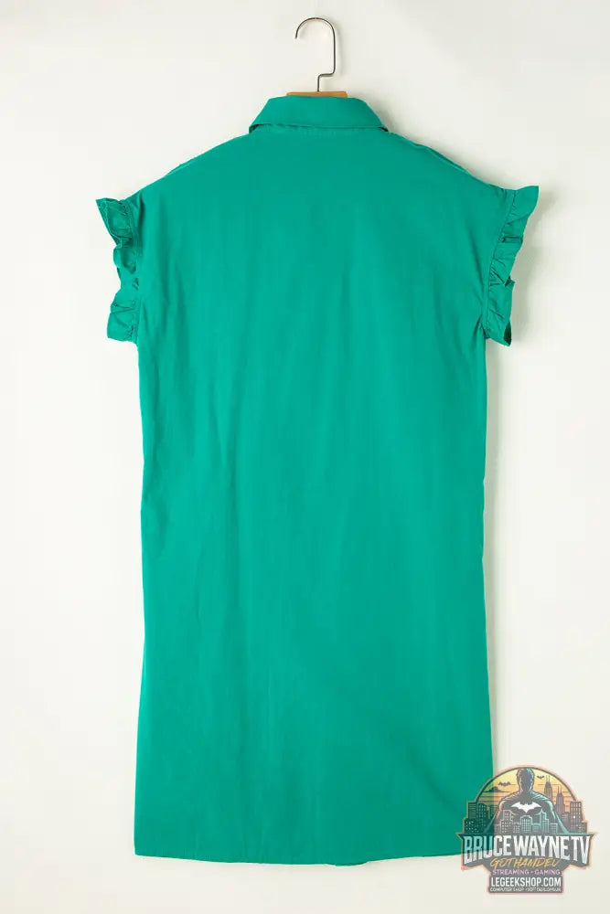 Robe courte boutonnée à manches volantées et froncée vert vif - Dresses/Mini Dresses