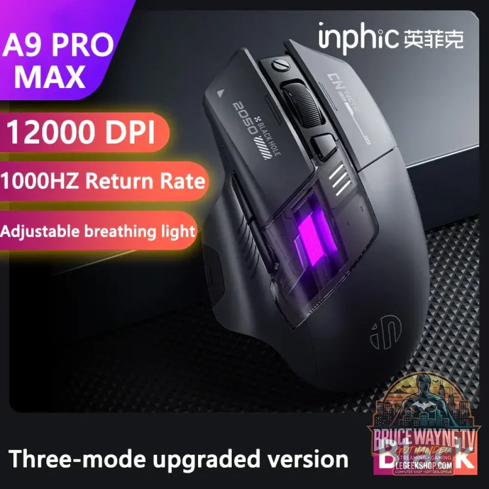 Souris de jeu sans fil Inphic A9 Explorer V2 affichage du niveau de batterie 500mA ergonomique Bluetooth pour bureau PC