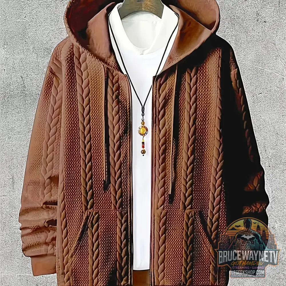 Sweat Capuche Homme Grande Taille Casual Cardigan - Caramel Color / 1XL - Sweat à Capuche Homme