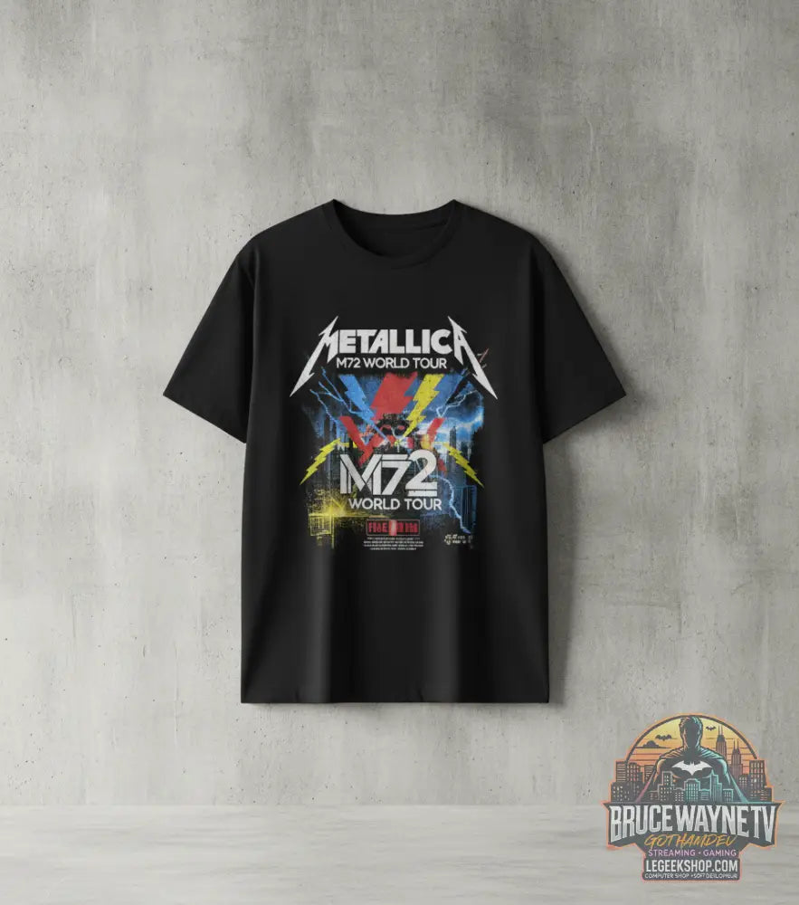 Design frontal du t-shirt unisexe Metallica M72 World Tour Dublin 2026, coton premium. Style Y2K authentique.