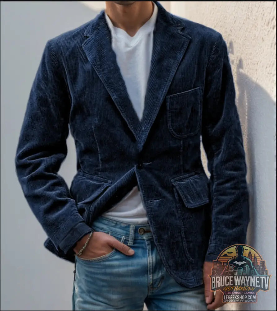 Veste Blazer Homme Velours Côtelé Hiver Casual Chaud Noir Marron Vert Bleu - Dark Blue / S - Veste Homme