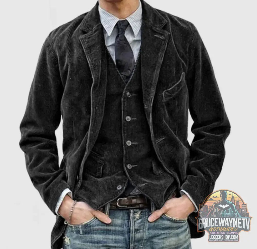 Veste Blazer Homme Velours Côtelé Hiver Casual Chaud Noir Marron Vert Bleu - Black suit / L - Veste Homme