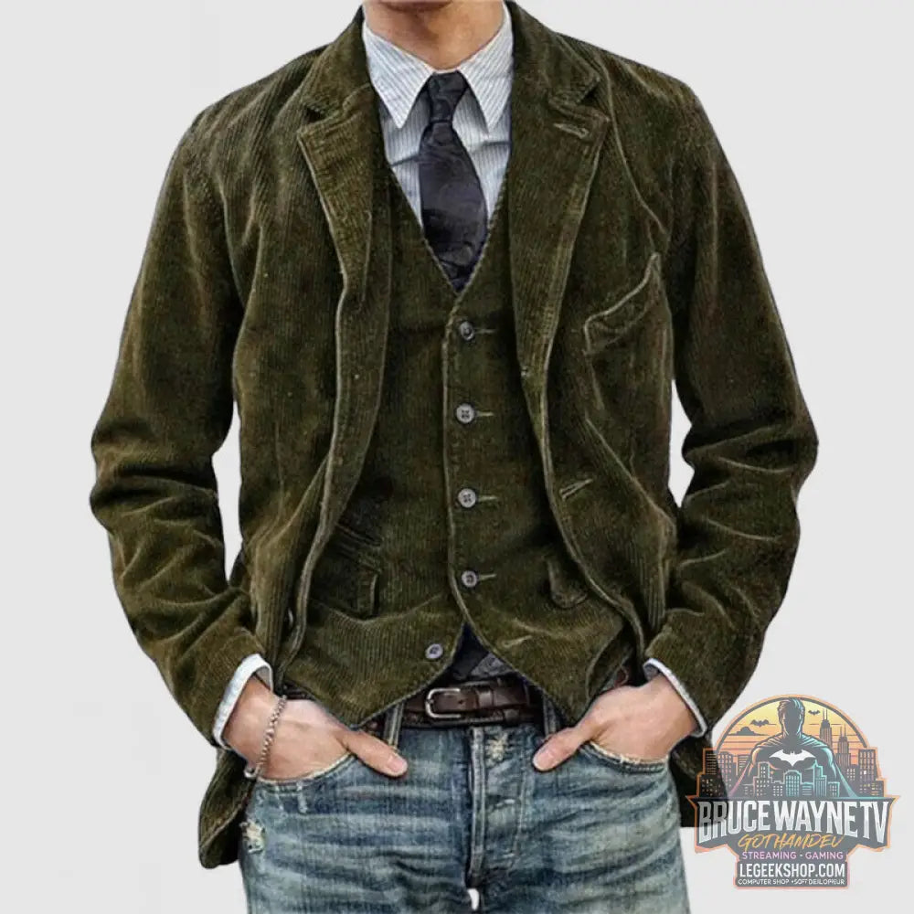 Veste Blazer Homme Velours Côtelé Hiver Casual Chaud Noir Marron Vert Bleu - Veste Homme