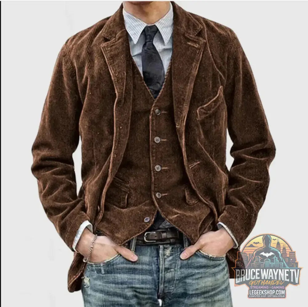 Veste Blazer Homme Velours Côtelé Hiver Casual Chaud Noir Marron Vert Bleu - Brown suit / L - Veste Homme