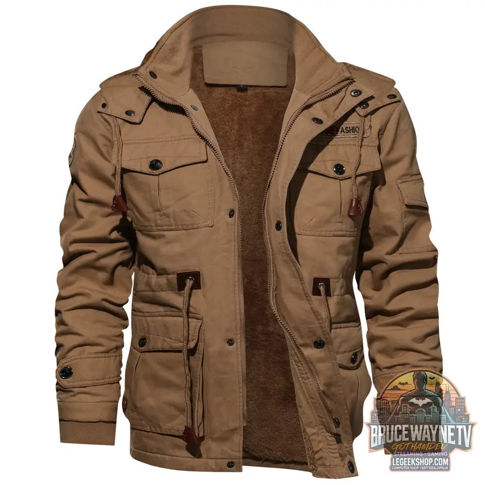 🧥 Veste Cargo Homme Hiver Capuche Détachable Multi-Poches 🧥 - Khaki / M - Veste Cargo Homme